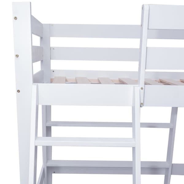Mezzanine-säng med soffa + hylla + stege - fururam - 90x200cm - Vit