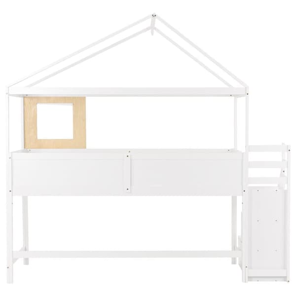 Mezzaninsäng 90x200cm med förvaringstrappa (3 lådor) i massivt trä - Vit
