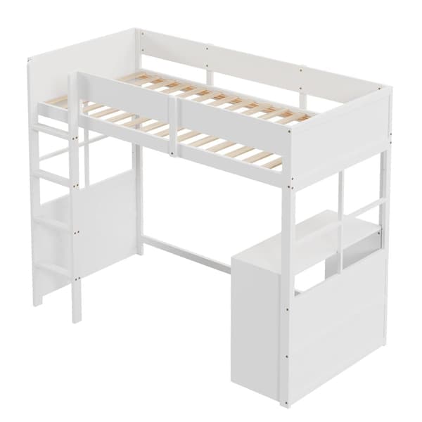 Mezzanine-vuode 90x200cm - kirjoituspöydällä ja turvakaiteilla - valkoinen
