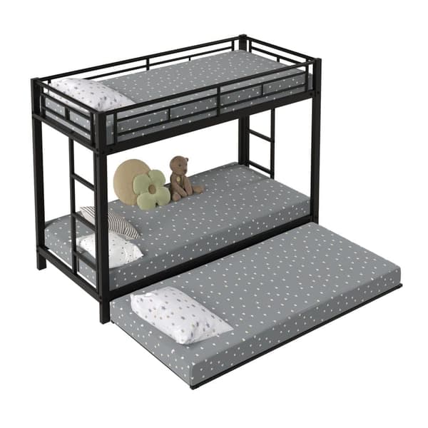 Våningssäng i metall 90x200cm - med en 90x190cm bäddsoffa på hjul - Svart