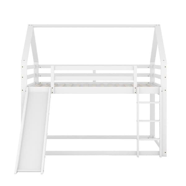 Cabane Køjeseng med Rutsjebane og Stige - 140x200cm - Massiv Fyrretræsramme - Hvid