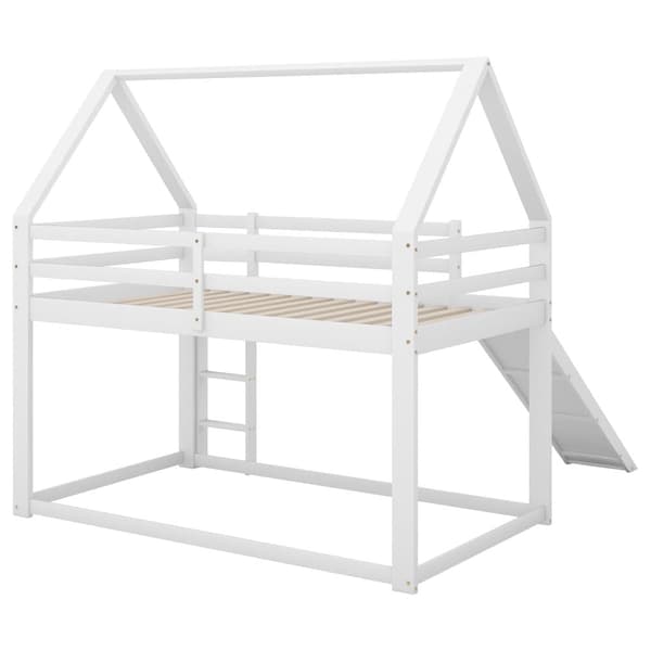 Hems med rutsjebane og stige - 90 x 200 cm - Ramme i massivt fyrretræ - hvid