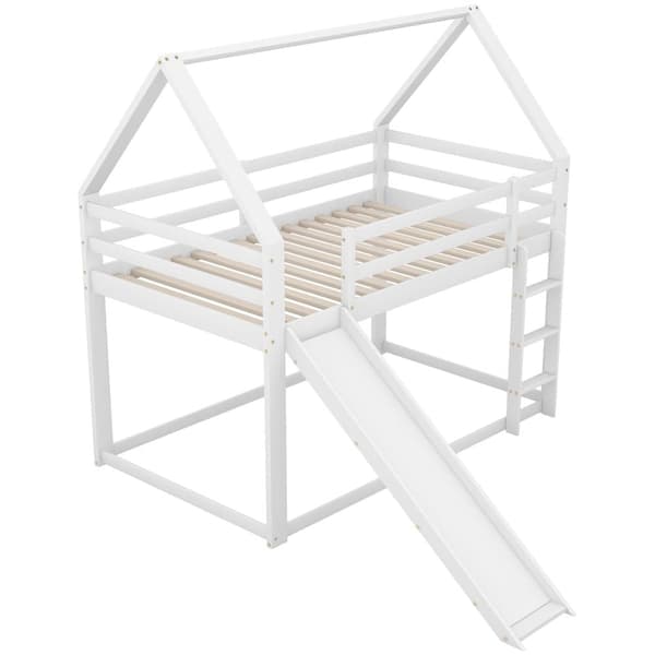 Hems med rutsjebane og stige - 90 x 200 cm - Ramme i massivt fyrretræ - hvid