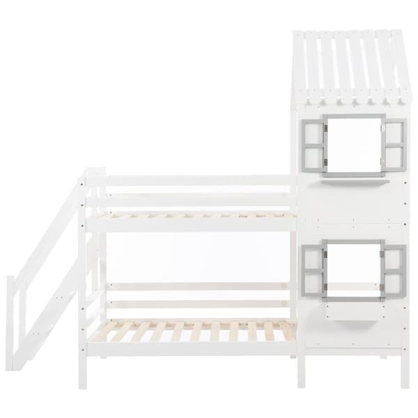 Cabane våningssäng med glid- och lamellbotten - 90x200cm - massiv furu - Vit
