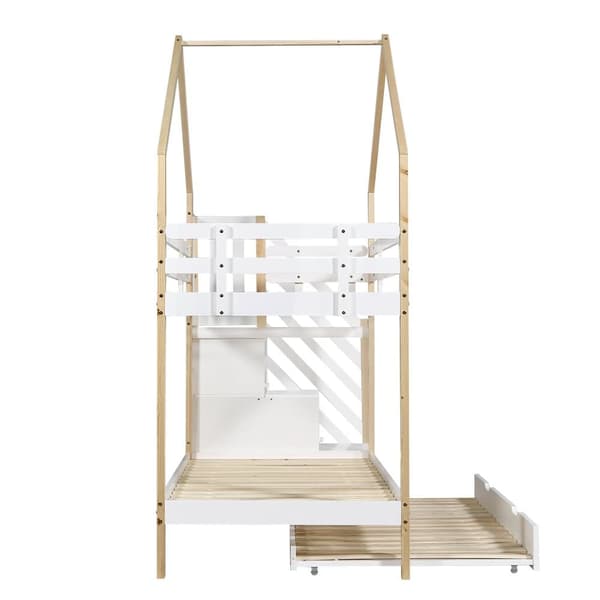 Våningssäng 90x200cm + underbädd 90x190cm - barns våningssäng med förvaringsstege - massiv furu - Vit