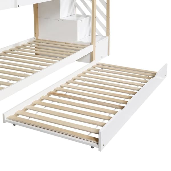 Våningssäng 90x200cm + underbädd 90x190cm - barns våningssäng med förvaringsstege - massiv furu - Vit