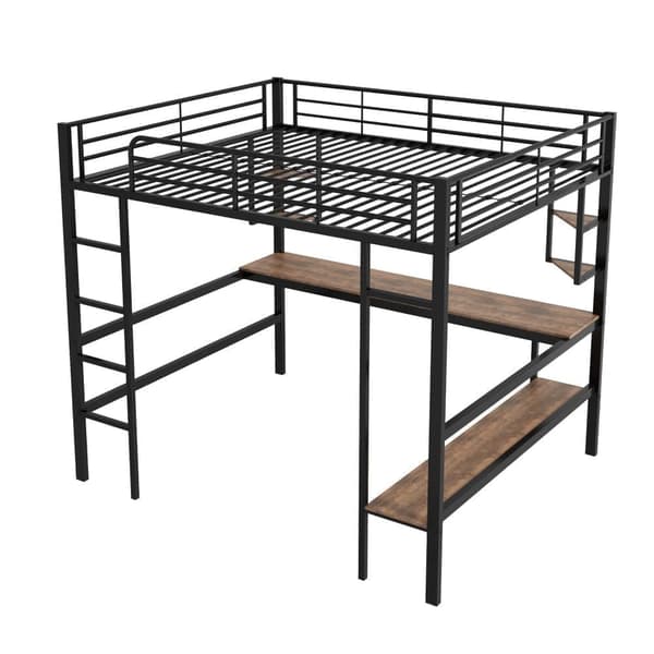 Mezzanine järnsäng - 140x200cm - med skrivbord och 5 hyllor - Svart