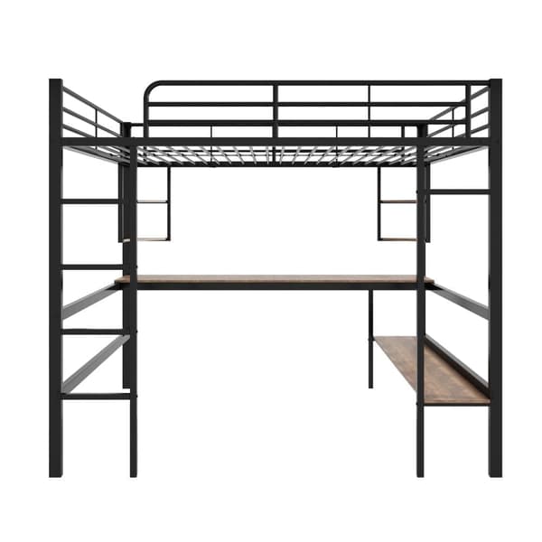 Mezzanine-rautasänky - 140x200cm - kirjoituspöydällä ja 5 hyllyllä - musta