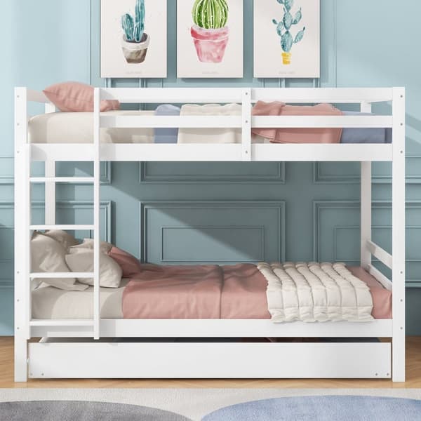 Køjeseng 2x140x200cm med udtræksseng 90x190cm - med gelænder og trappe - hvid