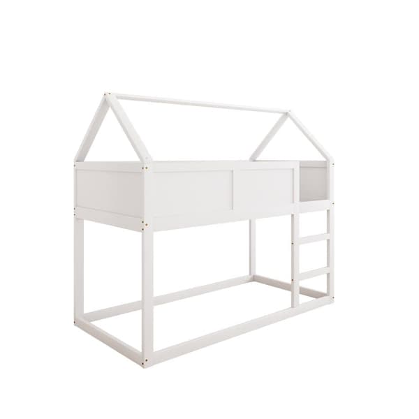 Våningssäng 90x200cm - med trappa - massiv trästruktur - vit