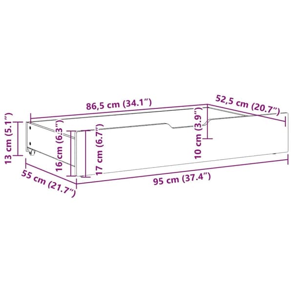 vidaXL sengeskuffer 2 stk. 95x55x16 cm massivt fyrretræ gyldenbrun