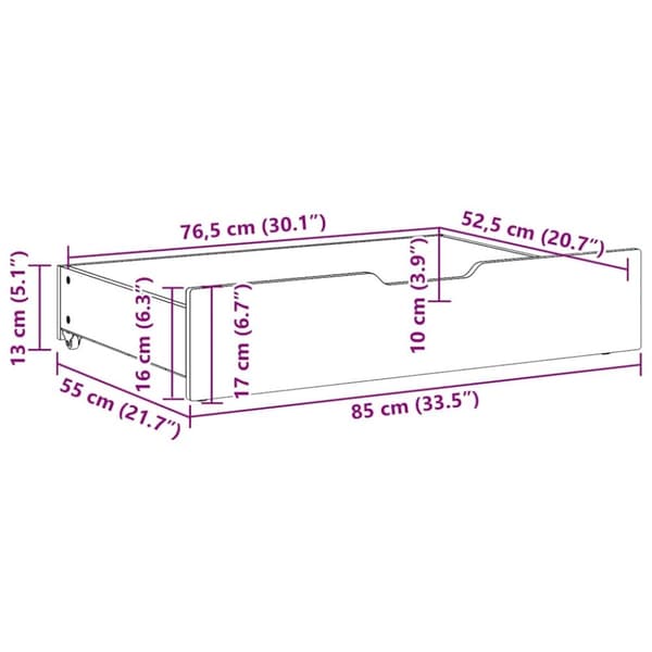 vidaXL sengeskuffer med hjul 2 stk. 85x55x16 cm massivt fyrretræ