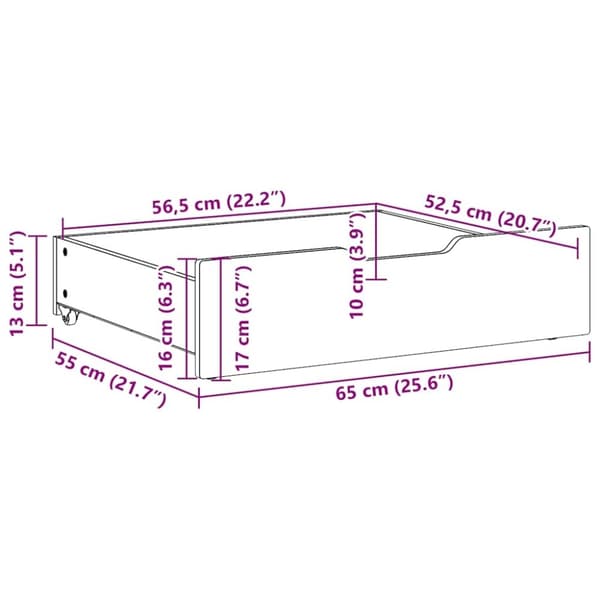 vidaXL Sengeskuffer 2 stk hvit 65x55x17 cm heltre furu
