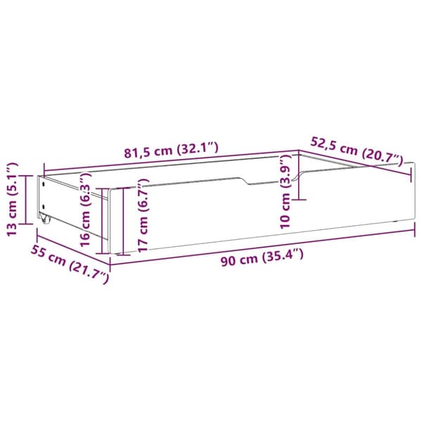 vidaXL Sengeskuffer 2 stk hvit 90x55x17 cm heltre furu
