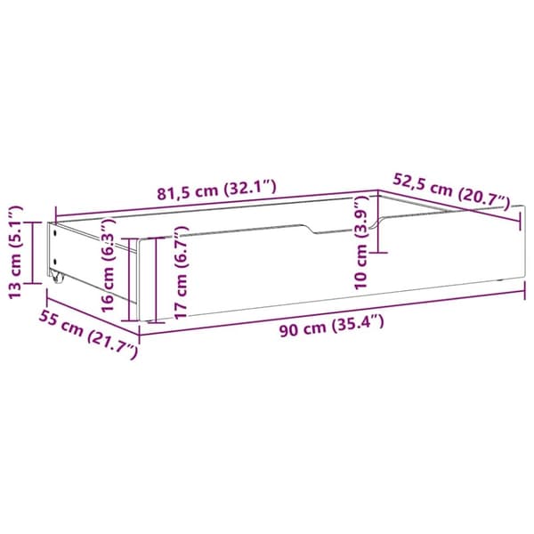 vidaXL Sänglådor med hjul 2 st 90x55x16 cm massiv furu