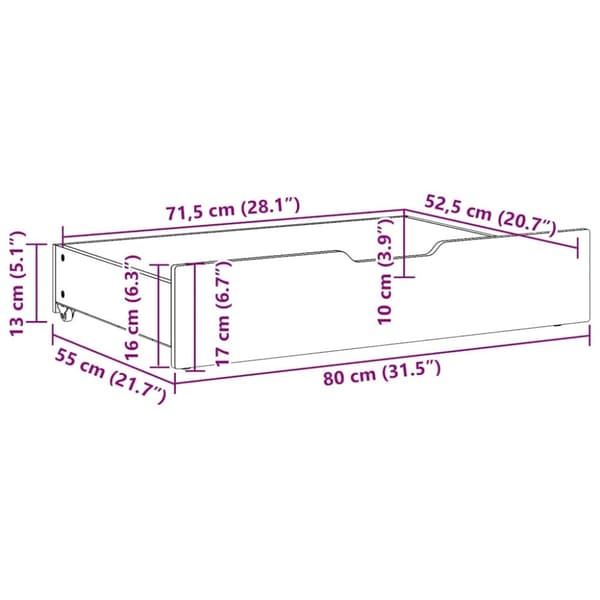 vidaXL Sengeskuffer 2 stk hvit 80x55x17 cm heltre furu
