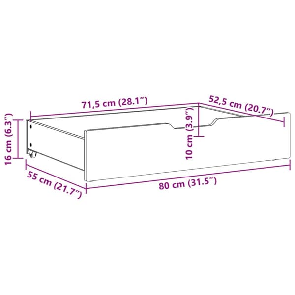 vidaXL sengeskuffer 2 stk. 80x55x16 cm massivt fyrretræ gyldenbrun