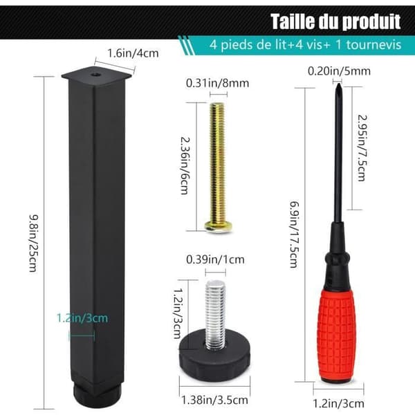 Set med 4 fötter för lamellbotten Universalsängfot Höjd 25 cm Fot för spjälbottenmetallanslutning Sängstödfot