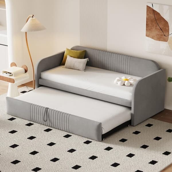 90/180x190 cm sovesofa - sengesofa i hør - med fjederbund Grå