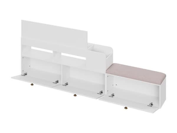 Lit double en bois massif 140x200cm - avec tiroirs et tabouret de rangement - Blanc