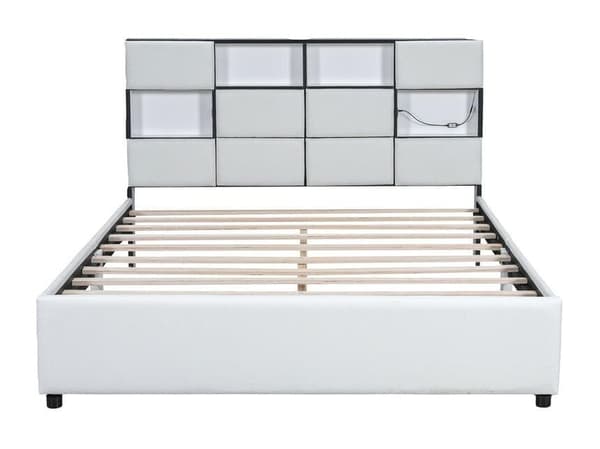 parivuode säädettävällä LEDillä - 160x200 cm - Useita säilytyslokeroita USB-liitännällä - beige