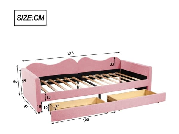 Sängbänk 90x200cm med 2 lådor - i tiddy sammet