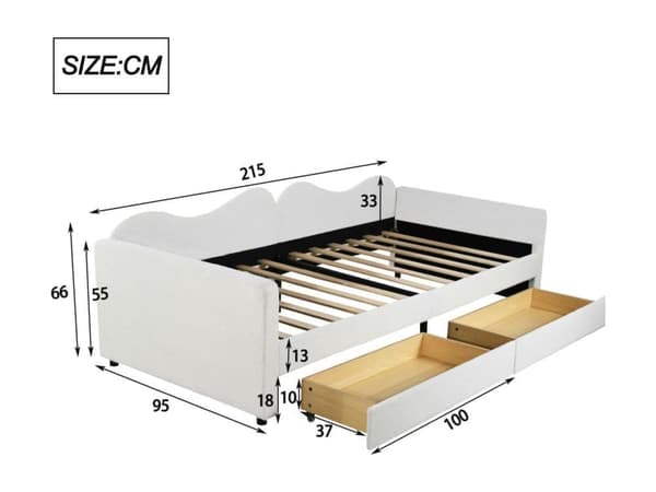 Sängbänk 90x200cm med 2 lådor - i tiddy sammet