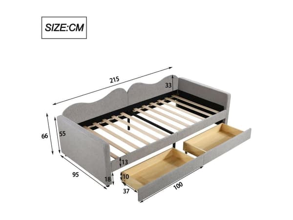 Sängbänk 90x200cm med 2 lådor - i tiddy sammet