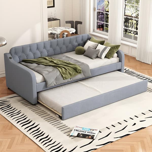 90x200cm hopfällbar säng - med USB-port - Linnetyg