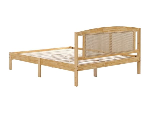 Dobbeltseng til voksne 160X200 cm - sengegavl i fyrretræ og rattan - Naturseng