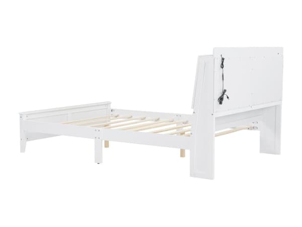 140x200cm dobbeltseng med LED og sammenklappeligt natbord - træ og MDF - hvid
