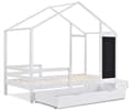 Miniatyrbillede 3 af 5: Kabineseng 90x200cm - Massivt træ - med skrivetavle og 2 skuffer - hvid