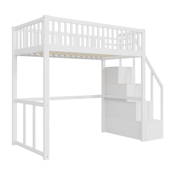 Mezzanine-säng 90x200cm i trä - med bord och förvaringstrappa