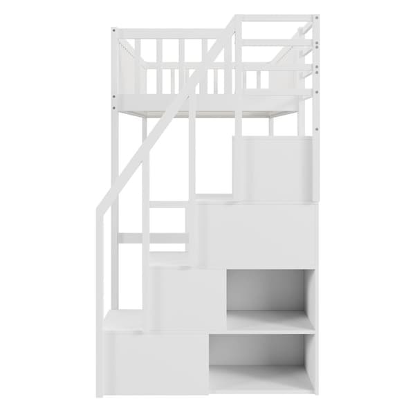 Mezzanine-säng 90x200cm i trä - med bord och förvaringstrappa
