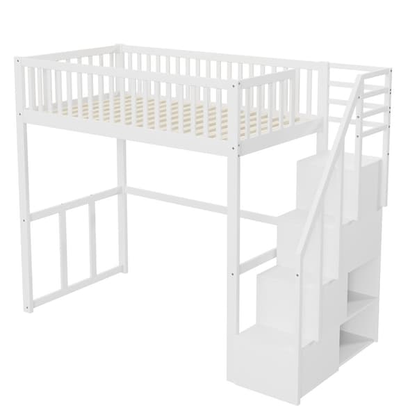 Mezzanine-säng 90x200cm i trä - med bord och förvaringstrappa