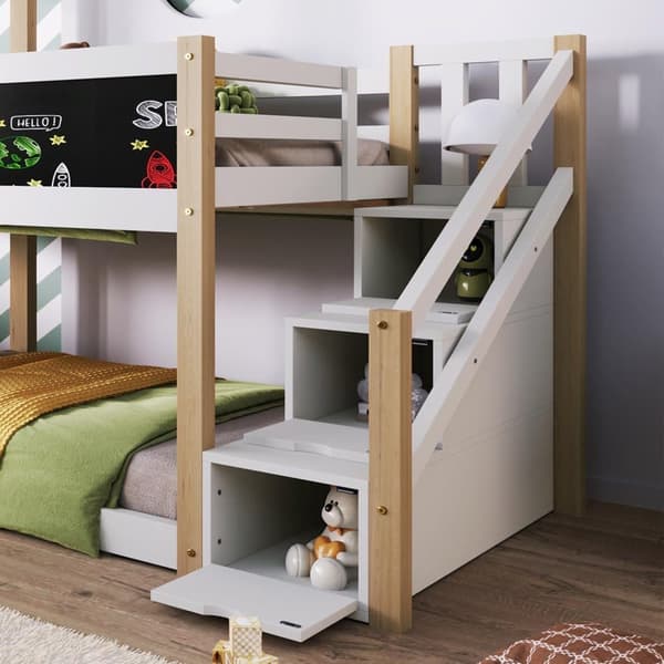 Cabane Køjeseng 90x200cm med Opbevaringsstige og Skriveplade - Bundplade - Hvid