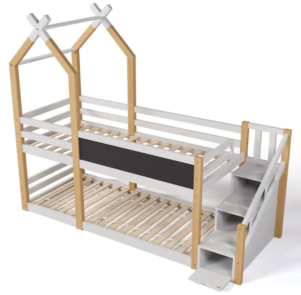 Cabane Køjeseng 90x200cm med Opbevaringsstige og Skriveplade - Bundplade - Hvid
