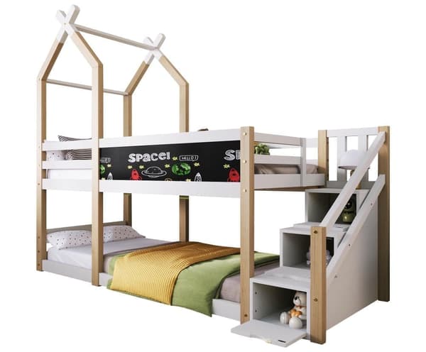 Cabane Køjeseng 90x200cm med Opbevaringsstige og Skriveplade - Bundplade - Hvid