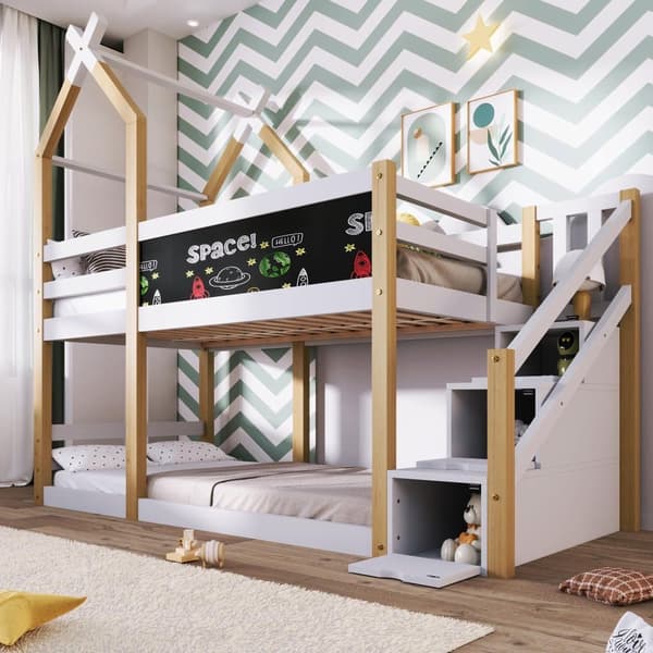 Cabane Køjeseng 90x200cm med Opbevaringsstige og Skriveplade - Bundplade - Hvid