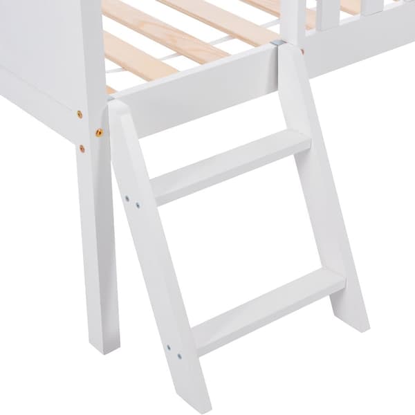 Kabinsäng i massivt trä - 90x200 cm - med förvaring och stege - Vit