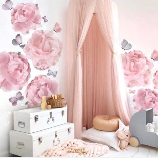 Kupoltält, sänggardin, fantastiskt myggnät, sänghimmel med stjärndekoration för barnens sovrum - rosa