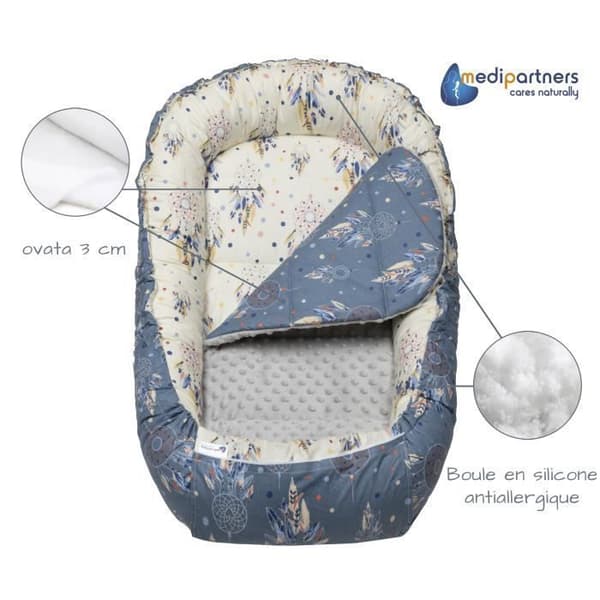 Medi Partners Baby Cocoon Bed Reducer 100x60x15cm 100% bomull Baby Nest (Drömfångare och Grey Minky)