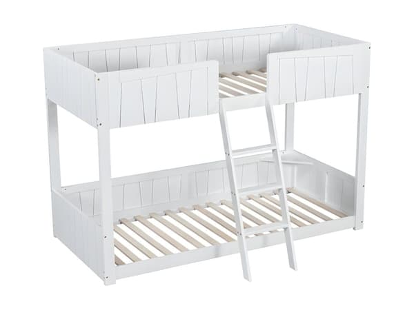 Våningssäng 90x200cm med stege och hylla - furu och MDF - Vit