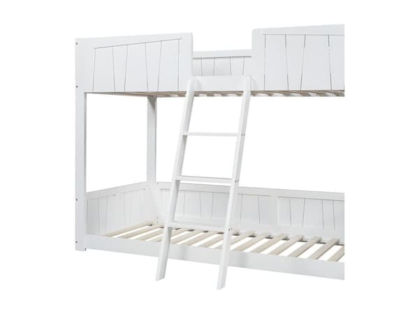 Våningssäng 90x200cm med stege och hylla - furu och MDF - Vit