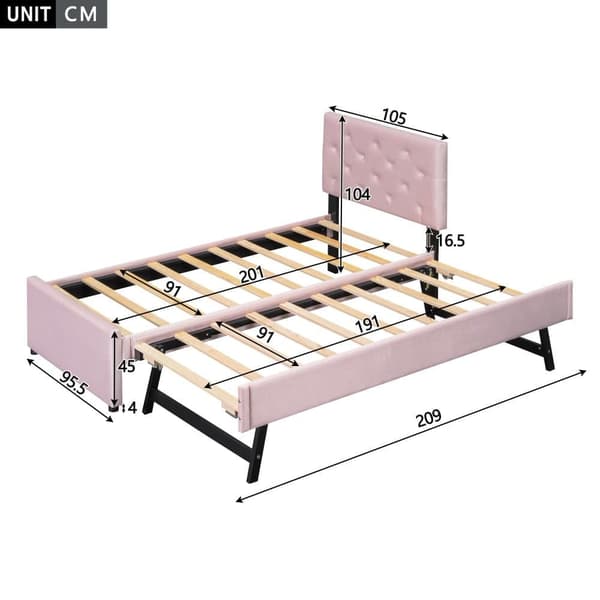 Enkeltseng 90x200cm i velour - med snubleseng - med fjederbund - (madras medfølger ikke)