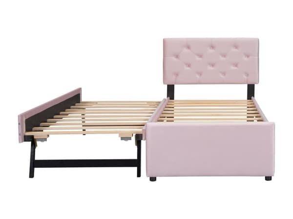 Enkeltseng 90x200cm i velour - med snubleseng - med fjederbund - (madras medfølger ikke)