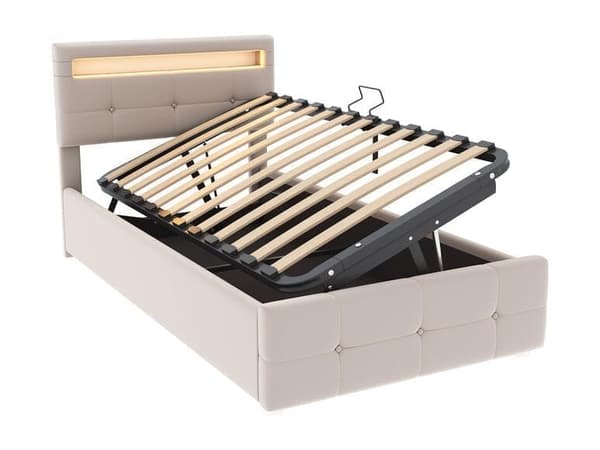 Vuodesohva 90x200cm verhoiltu sametilla - LED- ja sälepohjalla - Beige