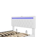 Miniatyrbillede 9 af 10: Sengegavl i linned med LED - USB- og Type-C-stik på sengen - med lamelbund
