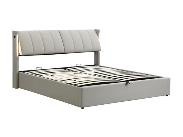 Polstret sovesofa i imiteret læder med USB-port og LED - justerbar vinkel hovedgærde