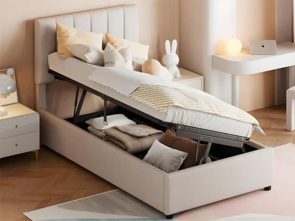 Linneklädd bäddsoffa som kan omvandlas till 2 enkelsängar